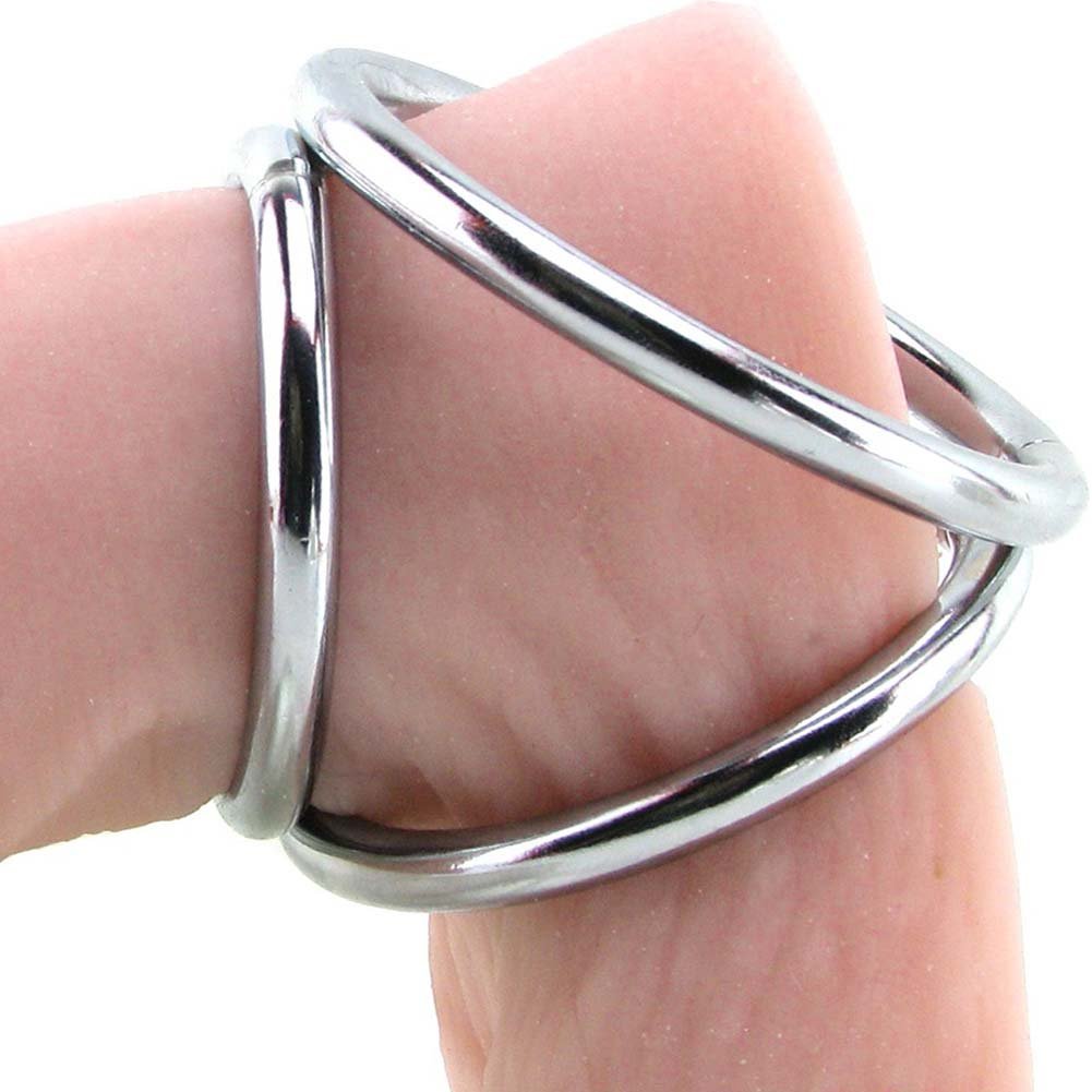 Triple Chrome Cock and Ball Ring - Click Image to Close